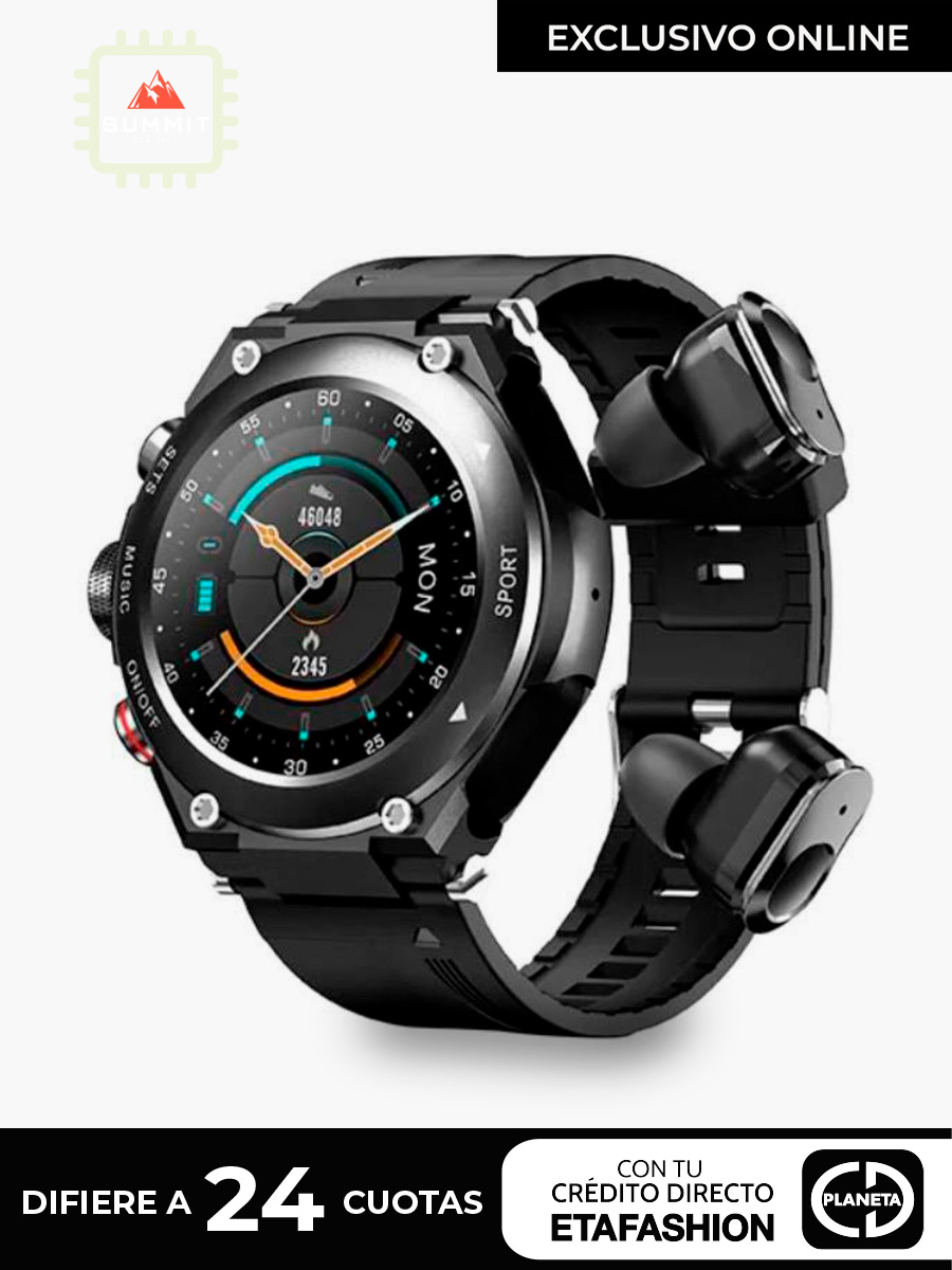 SmartWatch redondo con audífonos Summit | Negro