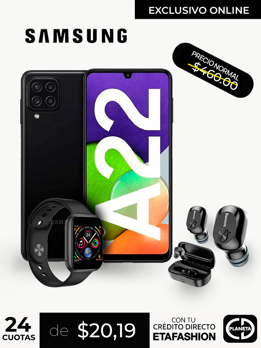 Combo Celular Samsung Galaxy A22 + Smart watch + Auriculares inalámbricos