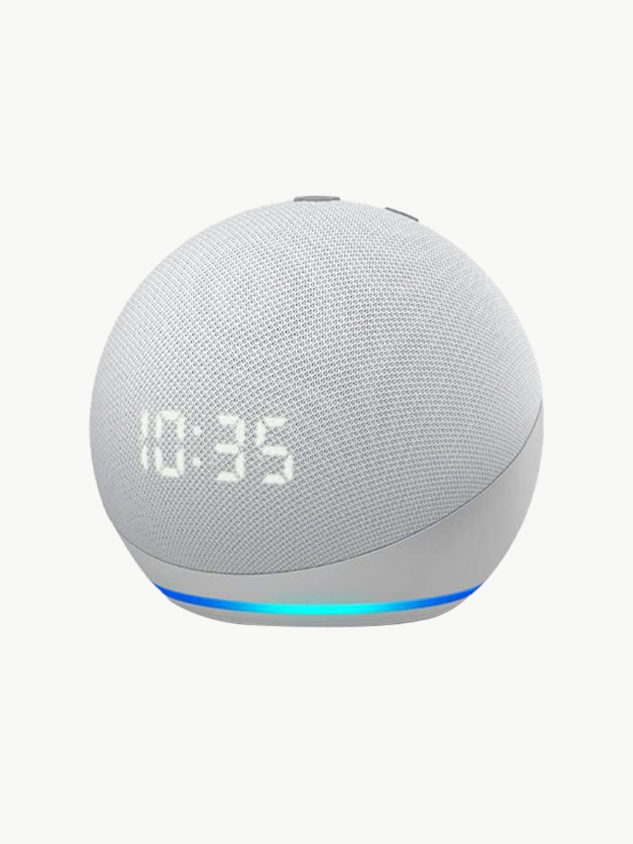 Combo Alexa Echo Dot 4T Generación con Reloj Blanco - Glacial + Foco + Luces - Amazon
