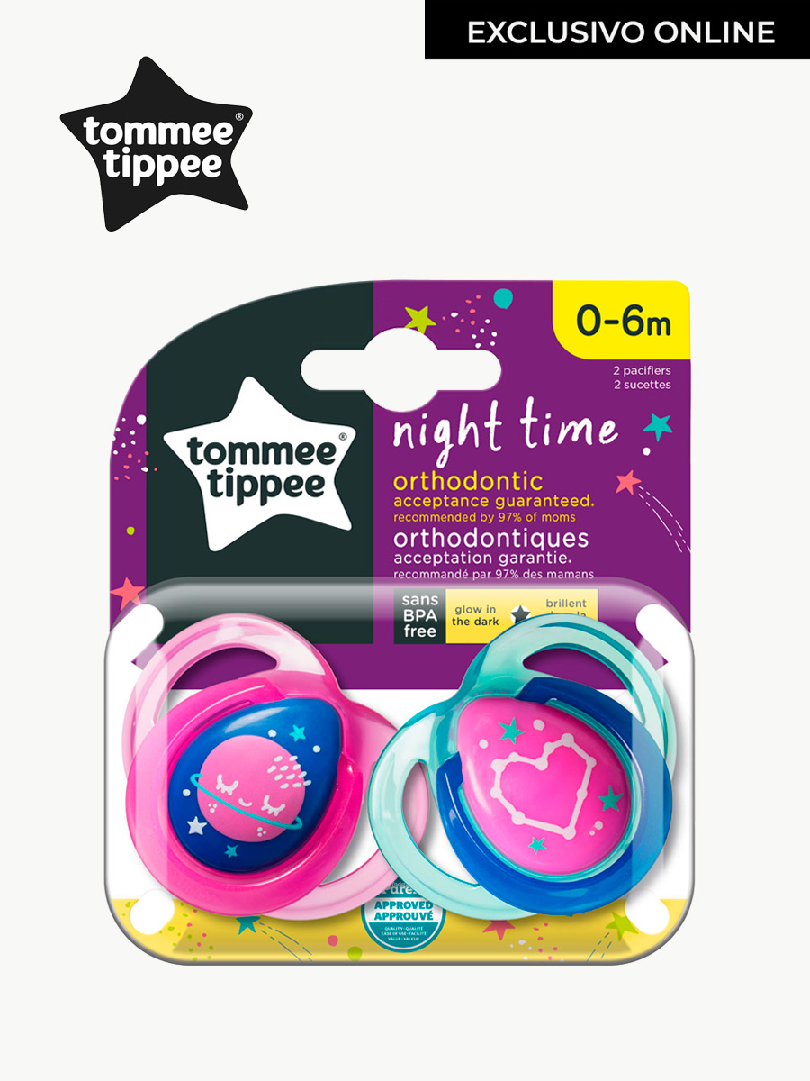 Chupones Tommee Tippee Night Time 0-6M Rosado/Celeste