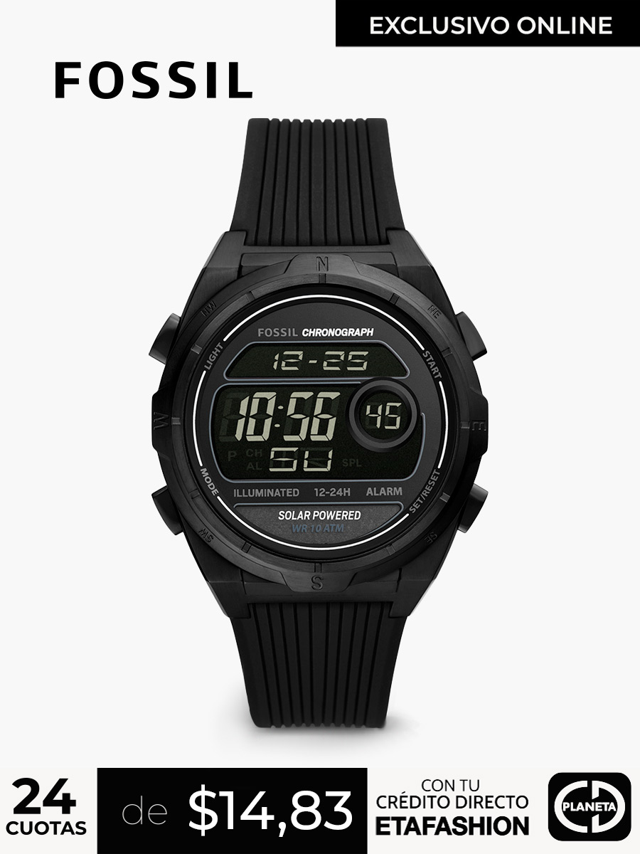 Reloj Fossil Everett Solar Digital Correa Acero / Negro
