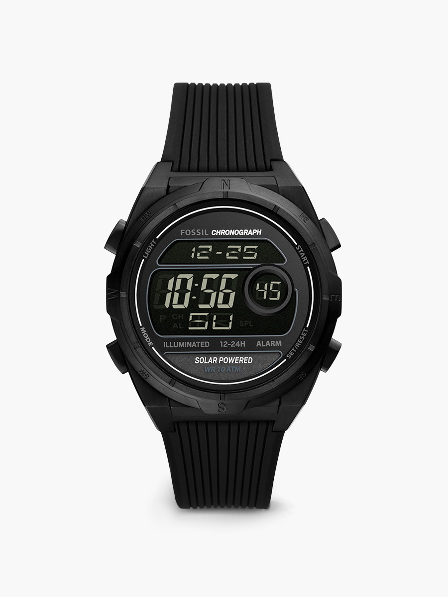 Reloj Fossil Everett Solar Digital Correa Acero / Negro