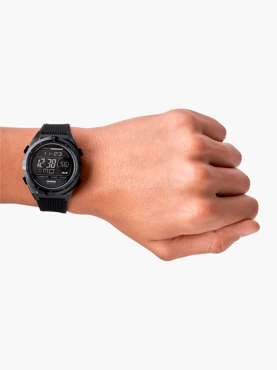 Reloj Fossil Everett Solar Digital Correa Acero / Negro