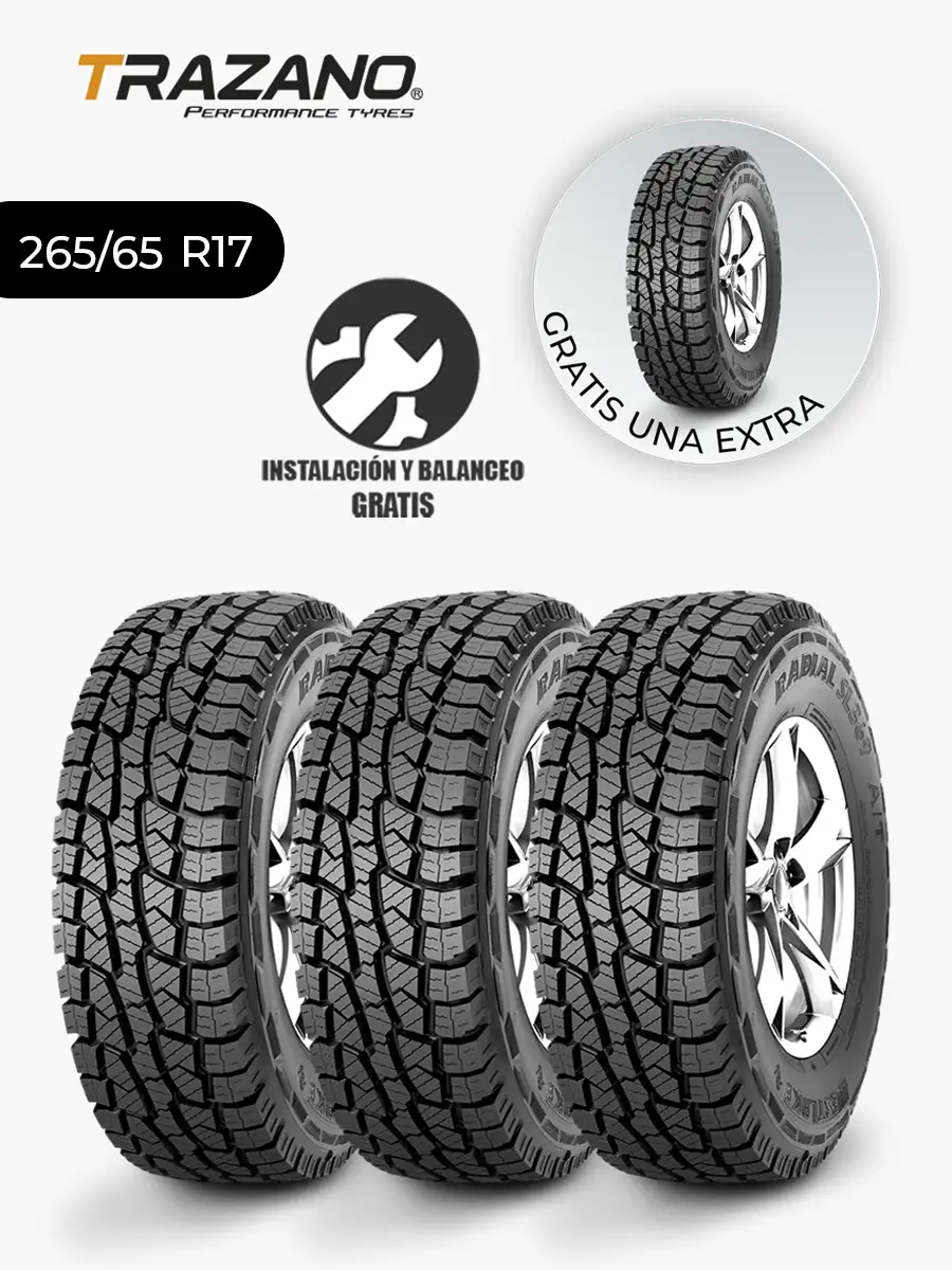 Set R17 de 3 Llantas + 1 Llanta Gratis Trazano SL369 AT - 265/65