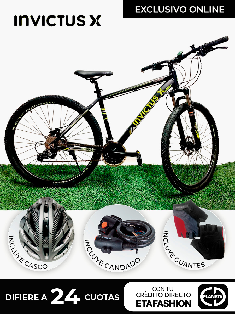 Bicicleta Invictus Aro 29 Mtb Negro/Verde + Kit de ciclismo