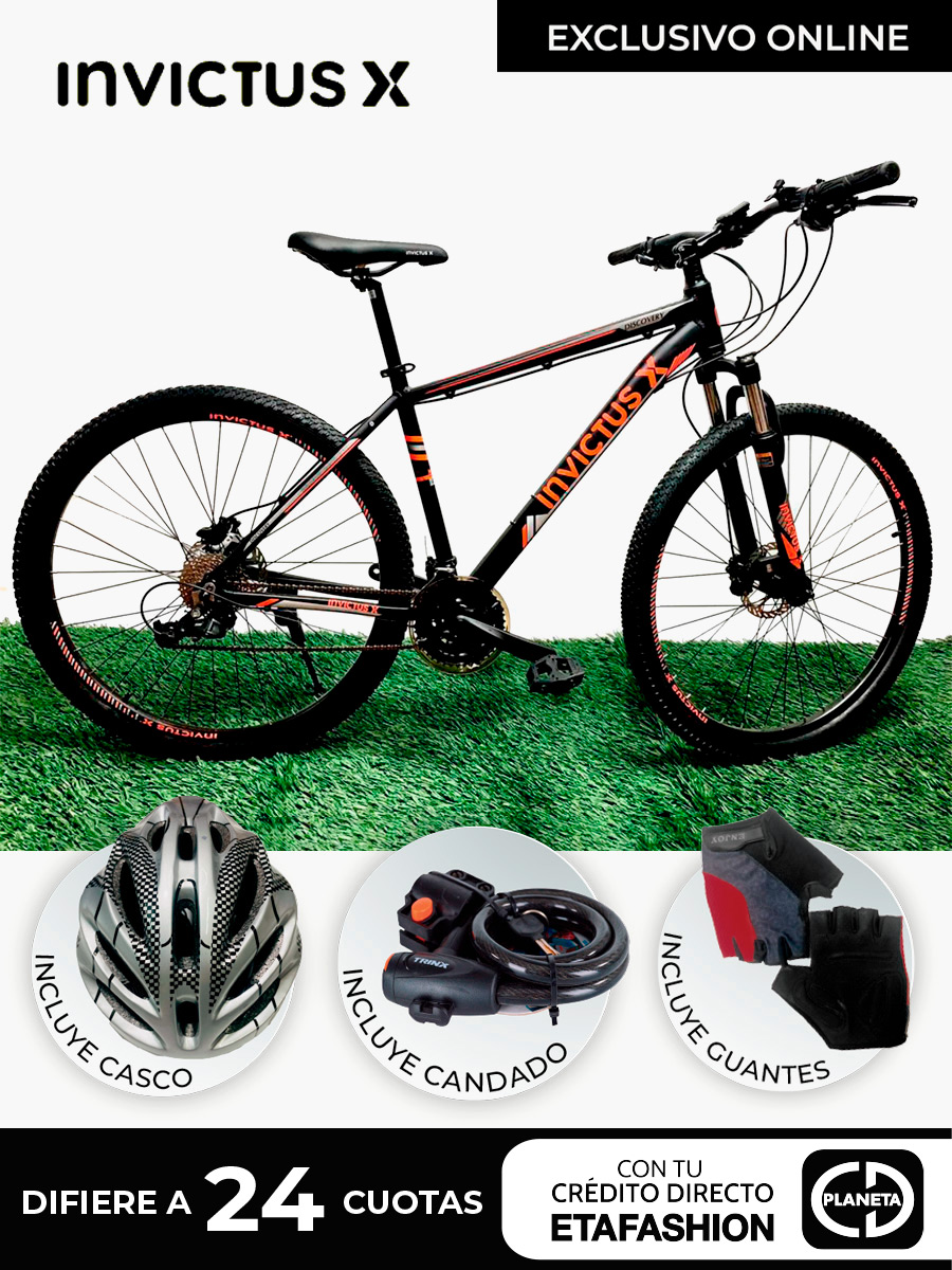 Bicicleta Invictus Aro 29 Mtb Negro/Tomate + Kit de ciclismo
