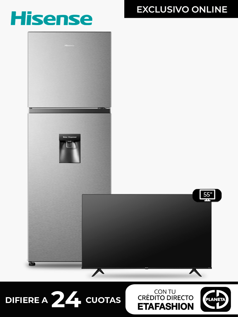Combo Hisense Refrigerador Top Mount 340 Lts + Smart TV de 55" con Sistema Operativo VIDAA
