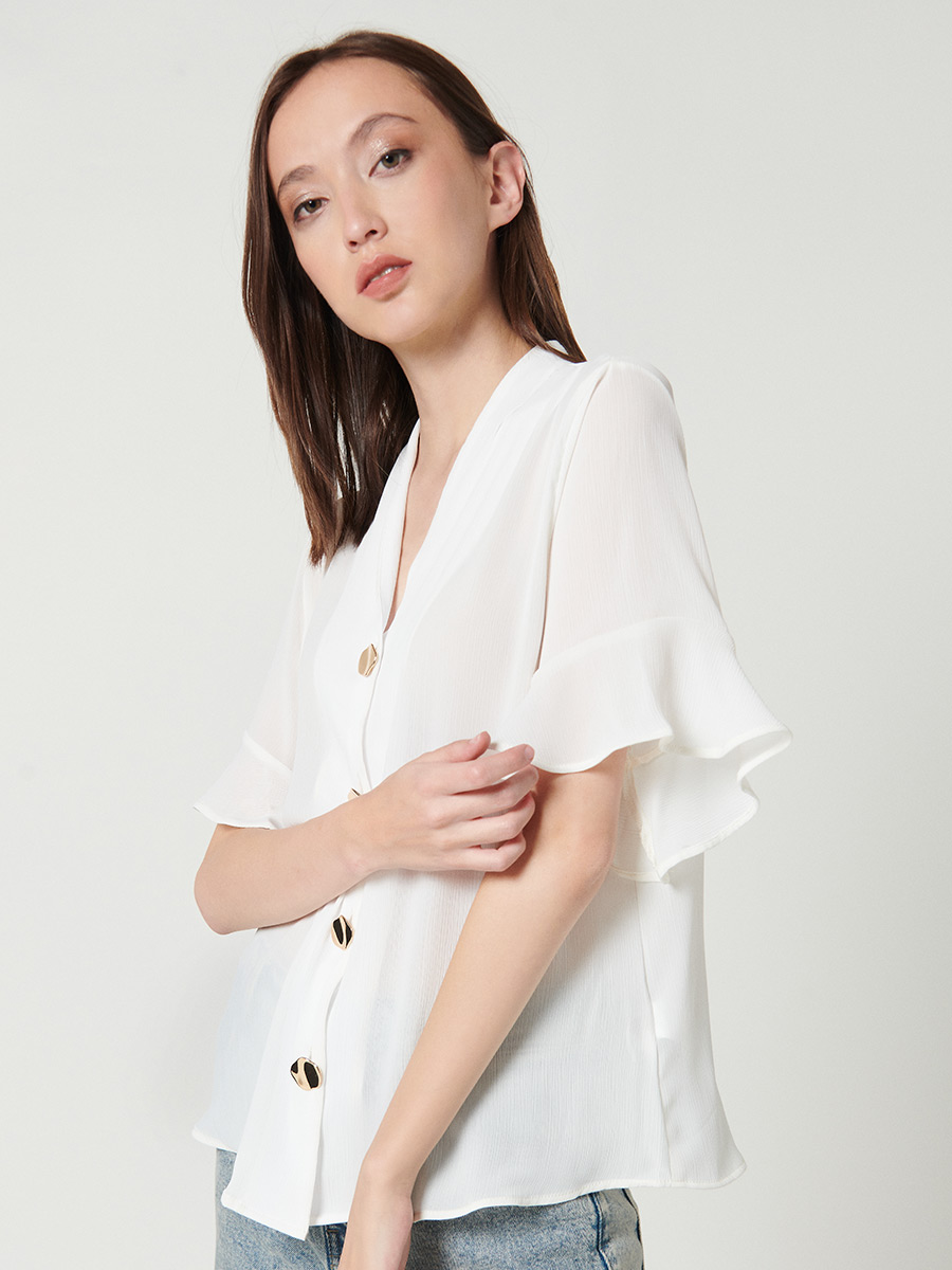 Blusa blanca con cuello en V, fajas para mujer, ropa para mujer