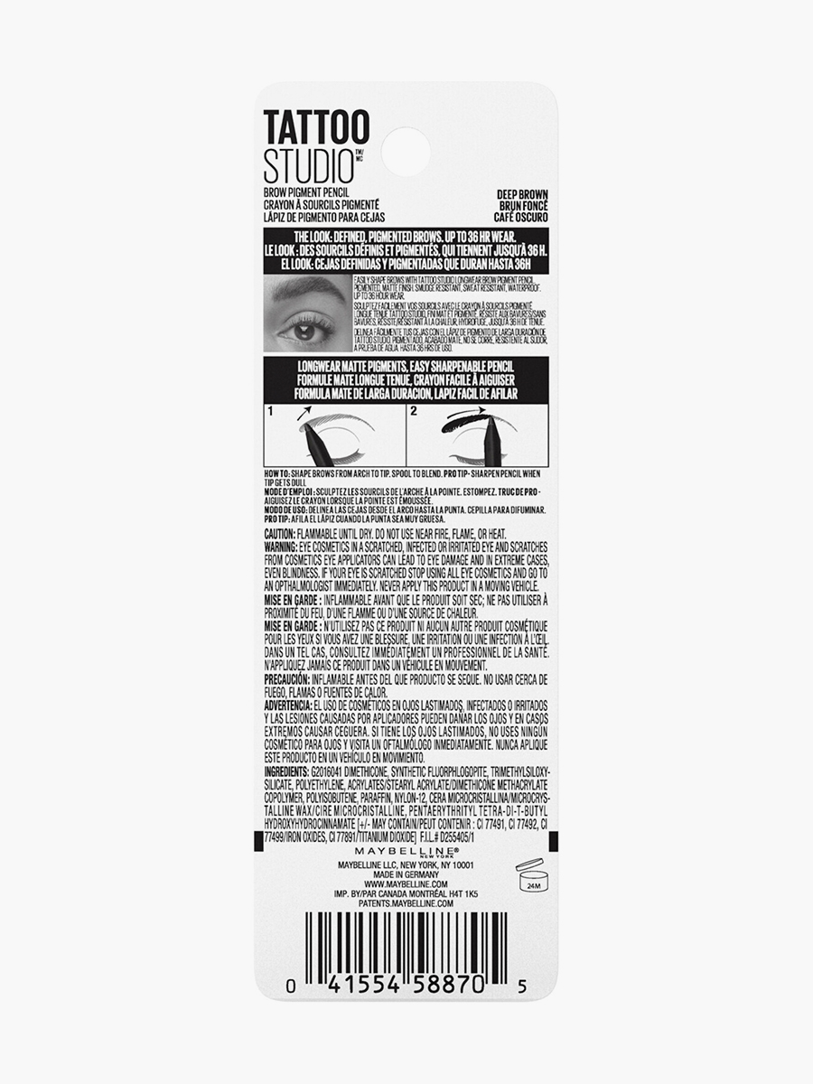 Lápiz de Cejas Maybelline NY Tattoo Studio Medium Brown