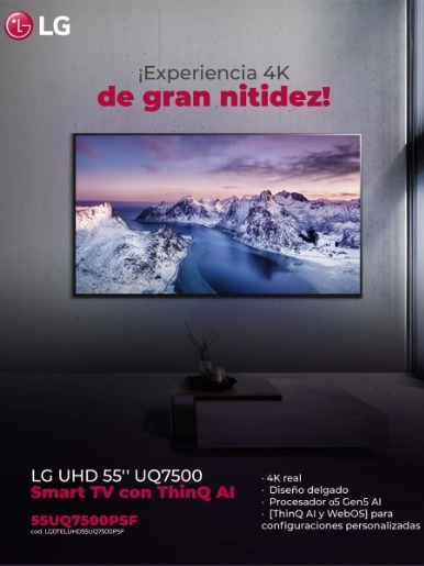 Smart Tv LG 55" 4K UHD - 55UQ7500PSF / Negro