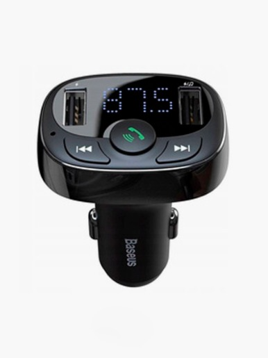 Cargador para auto 2x Baseus T-Type Transmisor FM Bluetooth MP3 con USB TF microSD 3.4A / Negro