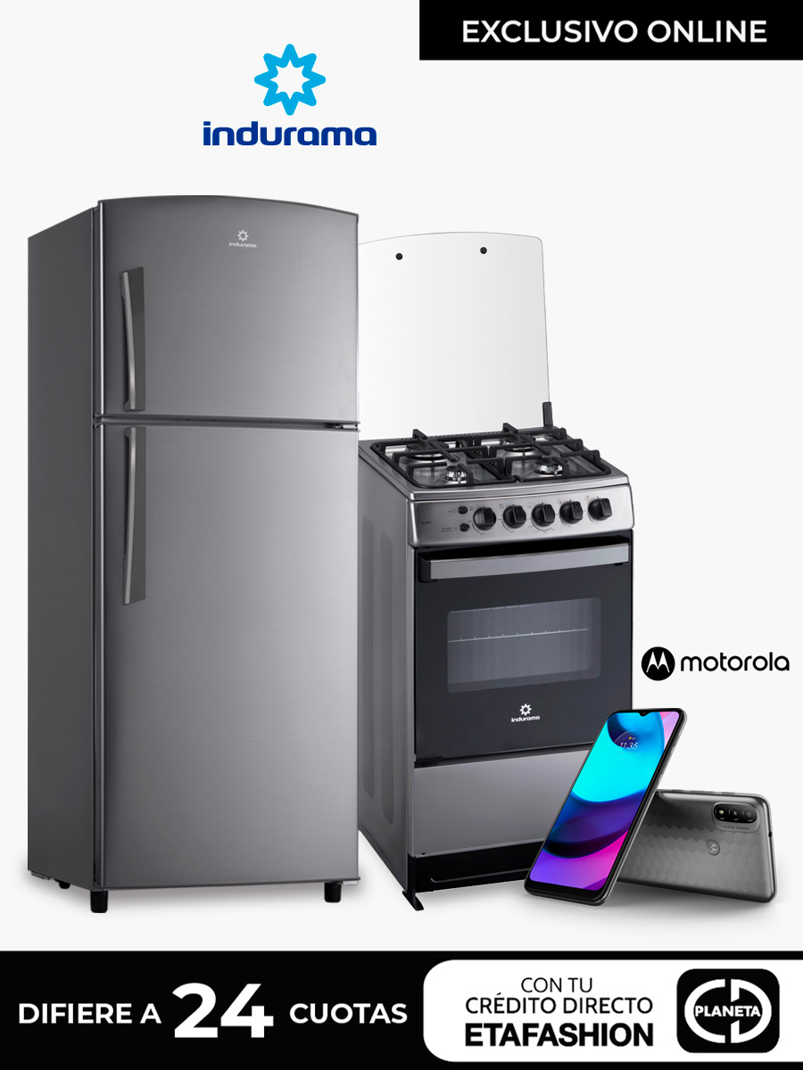 Combo Indurama Cocina Bilbao C20 S01 + Refrigeradora Top Mount RI-375 / 256 Lts + Celular Motorola E20 / Gris