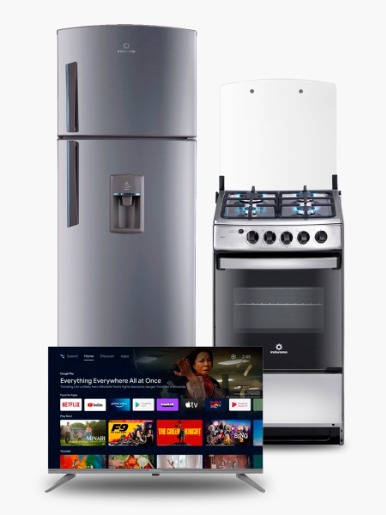 Combo Indurama Refrigeradora  Cocina a Gas Cadiz Spazio Plus +  Smart Tv 32" - Android 11.0