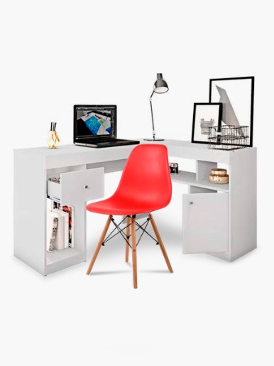 Combo Muebles el Bosque <em class="search-results-highlight">Escritorio</em> Nilo | Blanco + Silla Comedor Fisher II |  Rojo