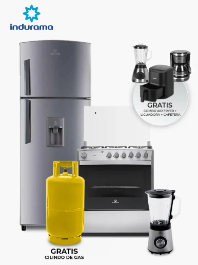 Combo Indurama Cocina Pamplona 6Q + Refrigeradora Top Mount R-405 | 300 Lts + Licuadora Gratis Cilindro de Gas