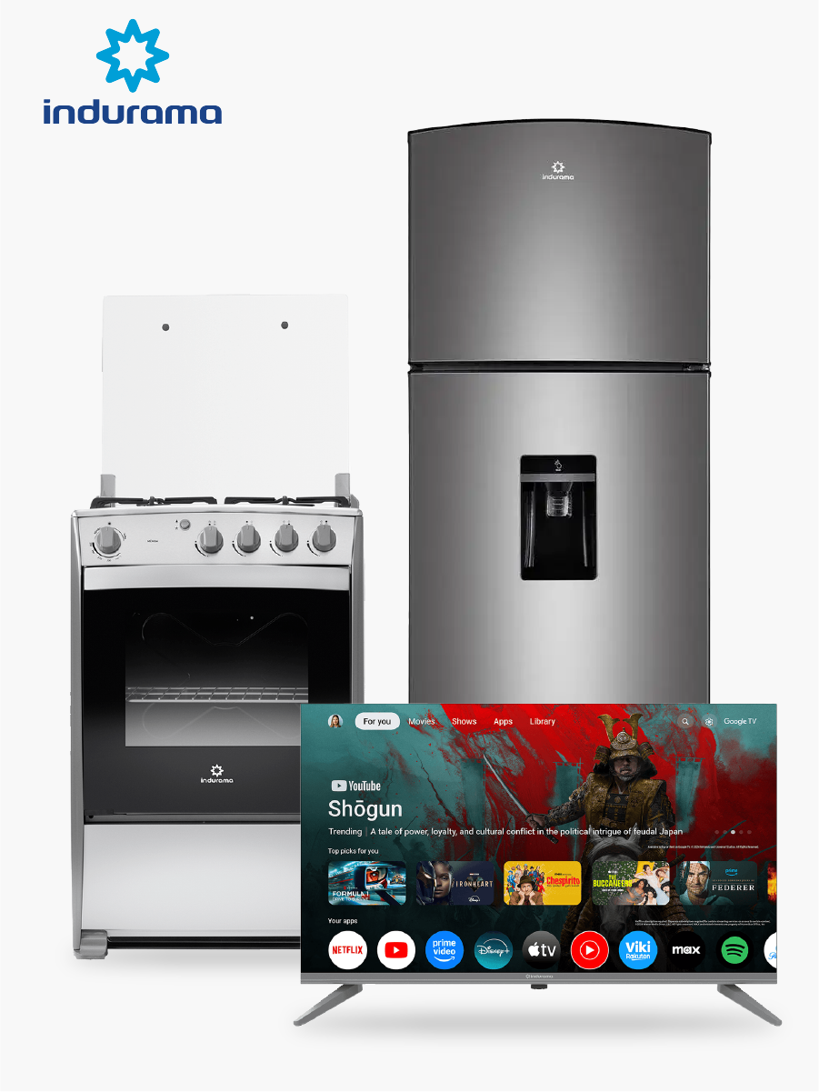 Combo Indurama Cocina Mérida Indurama + Refrigeradora RI-405 + Smart TV 43″